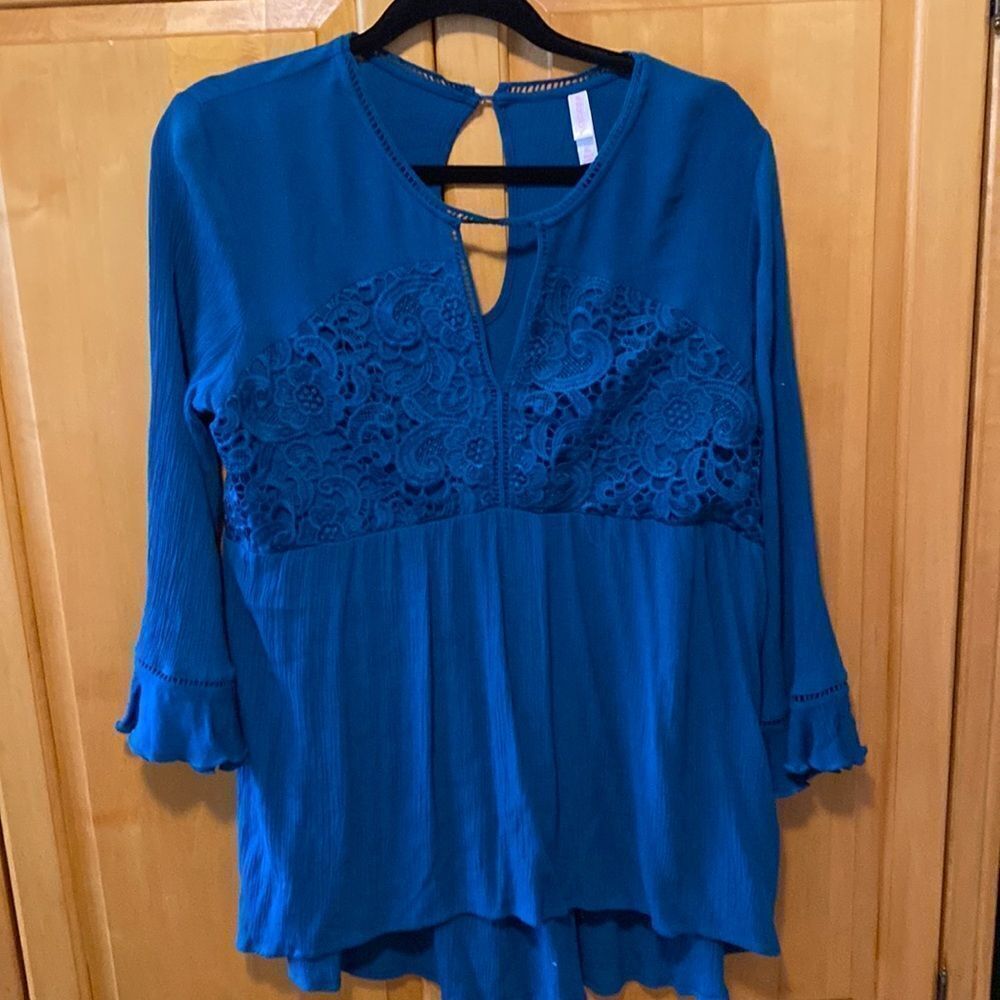 Teal boho lace top 3/4 length bell sleeves size xl